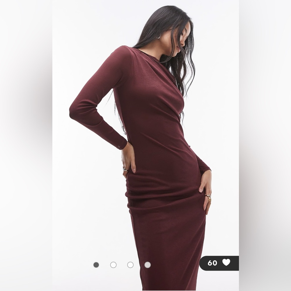 Topshop Size 8-10 Twist Long Sleeve Maxi Dress in Burgundy